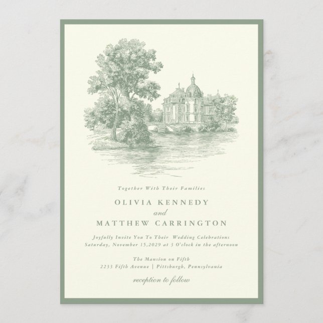 Invitación Mansion Venue Old Money Aesthetic Ivory Wedding  (Anverso)