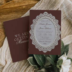 Invitación Manta de encaje marrón de chocolate vintage Boda r