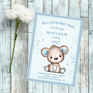Invitación Manta de oso marrón linda para el primer cumpleaño