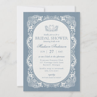 Invitación Mantel de Encaje Azul Ducha Floral Vintage Nupcial