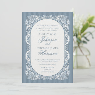 Invitación Mantel de encaje azul vintage floral boda
