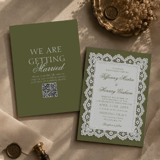 Invitación Mantel de encaje de dinero antiguo Código QR Bodas