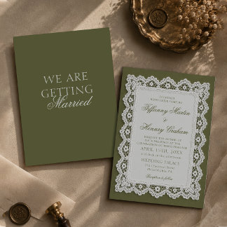 Invitación Mantel de encaje de dinero antiguo de boda verde o