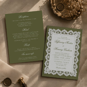 Invitación Mantel de encaje de dinero antiguo de boda verde o