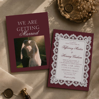 Invitación Mantel de encaje de dinero antiguo Foto de boda bo