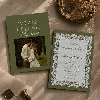Invitación Mantel de encaje de dinero antiguo Foto de boda en