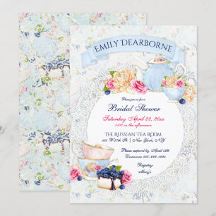 Invitación Mantel de encaje para fiesta del té en acuarela