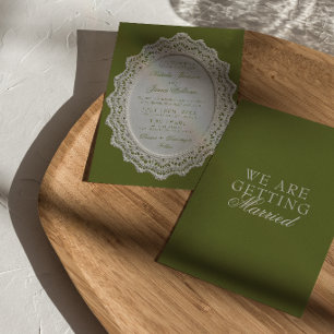 Invitación Mantel de encaje verde oliva vintage Boda de diner