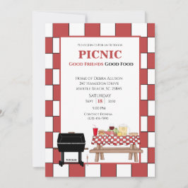 Invitación Mantel de mesa rojo picnic BBQ parrilla al aire li