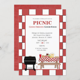 Invitación Mantel de mesa rojo picnic BBQ parrilla al aire li