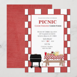 Invitación Mantel rojo picnic barbacoa parrilla al aire libre