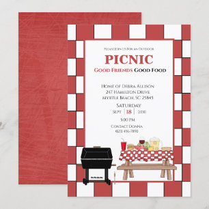 Invitación Mantel rojo Picnic Barbacoa Parrilla al aire libre