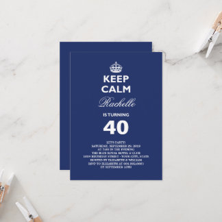 Invitación Mantén la calma Azul Fiesta divertida de cumpleaño