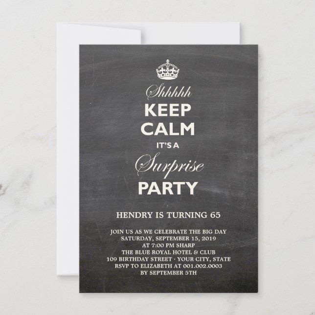 Invitación Mantén la calma Fiesta de cumpleaños sorpresa dive (Anverso)