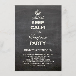 Invitación Mantén la calma Fiesta de cumpleaños sorpresa dive