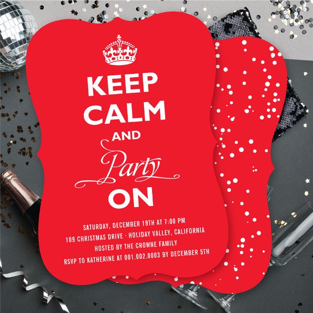 Invitación Mantén La Calma Y El Fiesta En Nochevieja Feriada. (Keep Calm And Party On Funny New Year's Eve Party Invitation @ fat_fa_tin)
