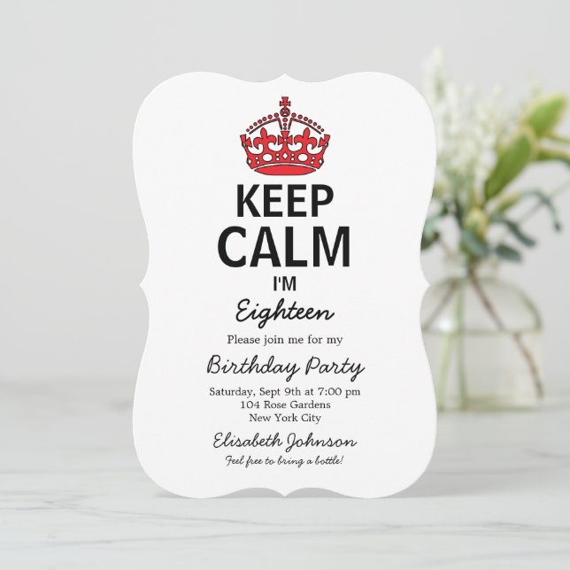 Invitación Mantener la calma Dieciocho cumpleaños (Anverso de pie)