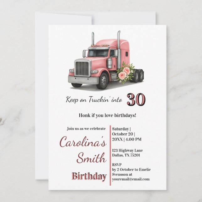 Invitación Mantenerse en el camionero de cumpleaños de la cam (Anverso)