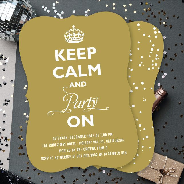 Invitación Mantengan la calma y el Fiesta en el gracioso Fies (Keep Calm And Party On Funny New Year's Eve Party Invitation @ fat_fa_tin)