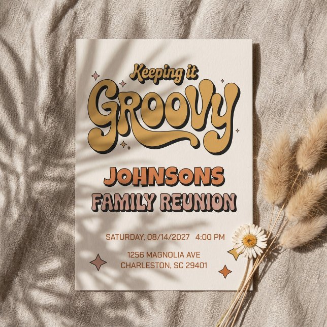 Invitación Manteniendo lo Groovy Reunión Familiar Retro Boho (Subido por el creador)