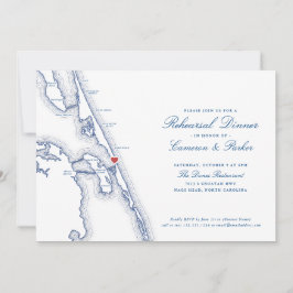 Invitación Manteo Nags Head Map Navy Blue Rehearner Dinner