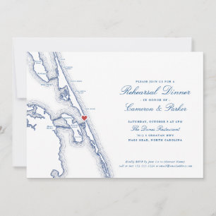 Invitación Manteo Nags Head Map Navy Blue Rehearner Dinner