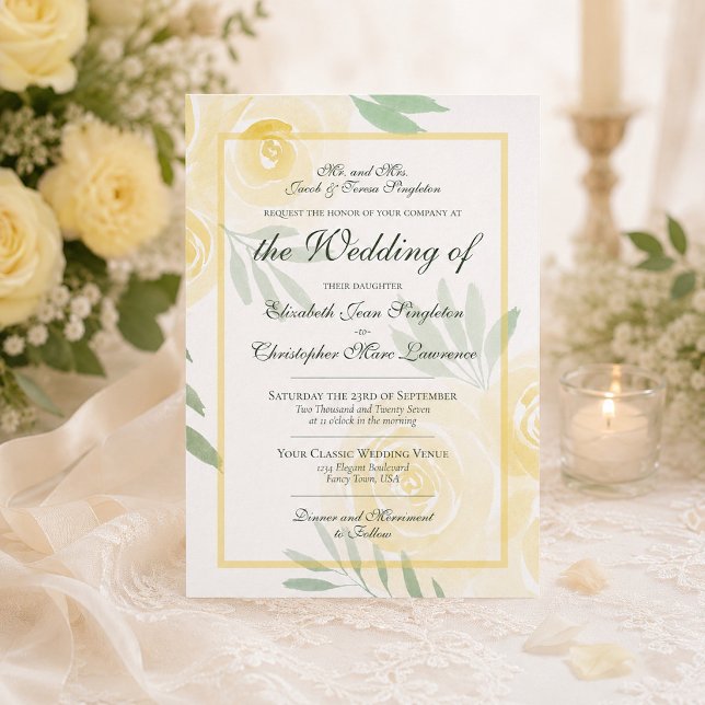 Invitación Mantequilla Amarillo y Oro Rosas Boho Boda Formal (Subido por el creador)