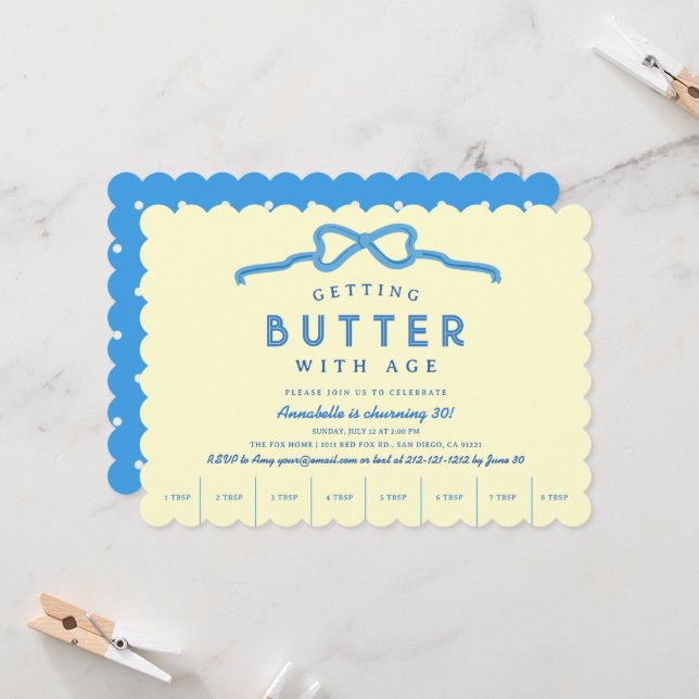 Invitación Mantequilla con la Edad Arco Azul Cumpleaños (Anverso/Reverso In Situ)