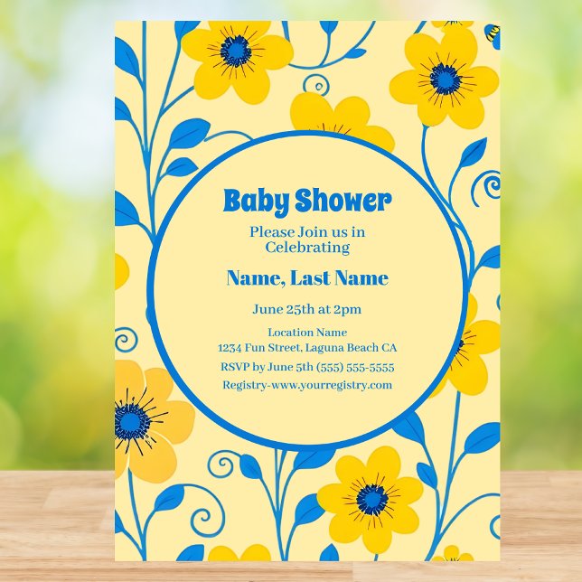 Invitación Mantequilla de flores amarillas y azules-Baby Show (Butter Yellow and Blue Florals-Baby Shower Invitation )