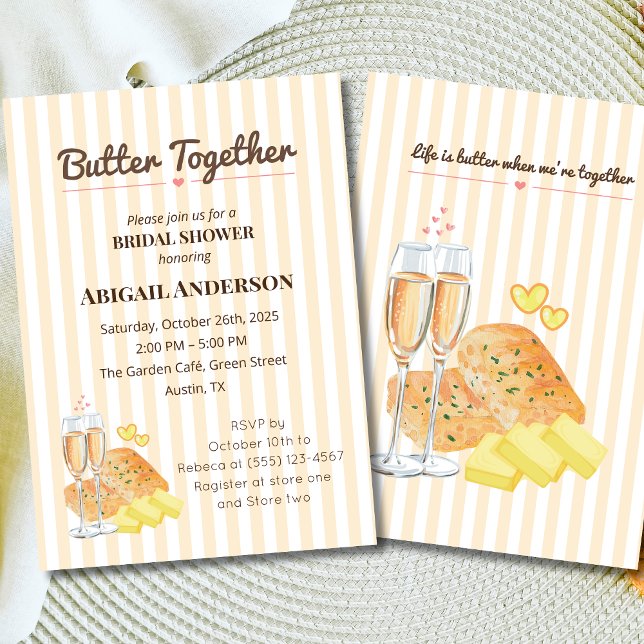 Invitación Mantequilla Juntos Ducha de novia Champagne y pan (Subido por el creador)