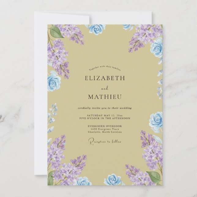 Invitación Mantequilla Lila Flor de Azure Boda (Anverso)