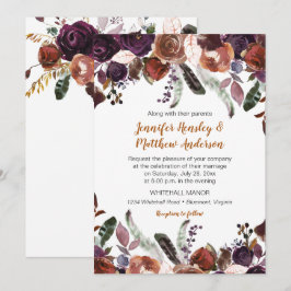 Invitación Mantequilla Ron Óxido Rosas Púrpura Oscuro Boho Bo