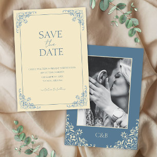 Invitación Mantequilla Yellow Dusty Blue Minimal Guardar la f