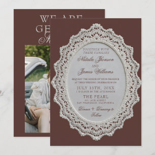 Invitación Mantil de encaje marrón chocolate retro Boda de di