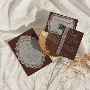 Invitación Mantil de encaje marrón chocolate retro Boda de di