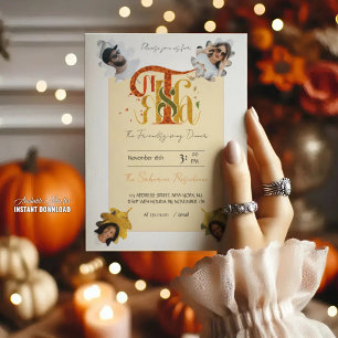 Invitación Manuscrito Elegante Gracias Fotos de Follaje de Ot