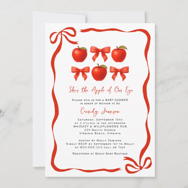 Invitación Manzana acuarela de nuestro Baby Shower de Ojo Caí (Anverso)