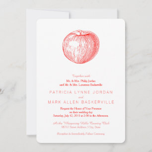 Invitación Manzana de Letra de Relieve Rojo Manzana Dulce