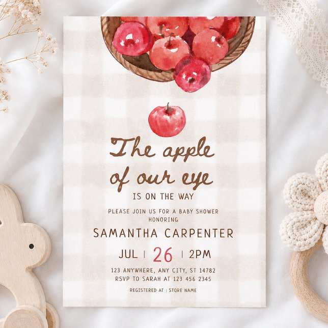Invitación manzana de nuestra mirada ducha de bebé de gingham (Subido por el creador)