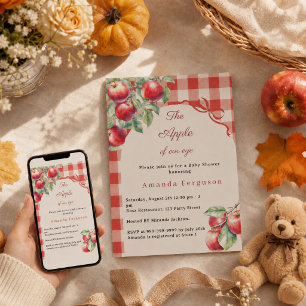 Invitación Manzana de nuestra mirada niña de cuadros rojos Ba