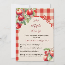 Invitación Manzana de nuestra mirada niña de cuadros rojos Ba