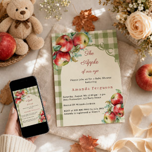 Invitación Manzana de nuestra mirada niña de gingham verde Ba