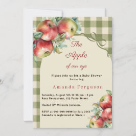 Invitación Manzana de nuestra mirada niña de gingham verde Ba