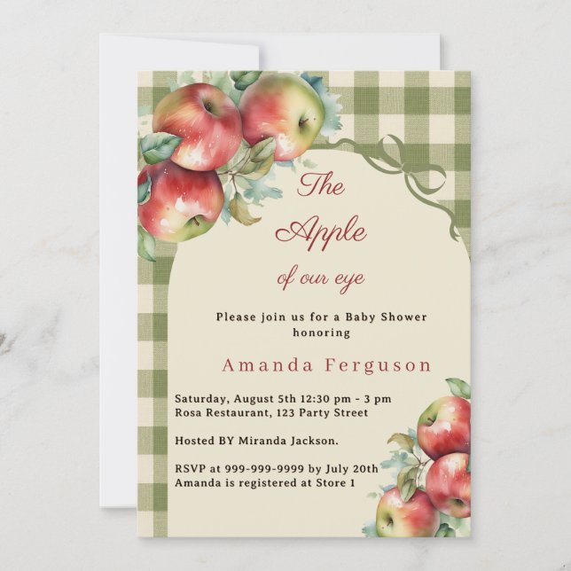 Invitación Manzana de nuestra mirada niña de gingham verde Ba (Anverso)