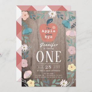Invitación Manzana de nuestro Chica de Madera Floral de Ojos