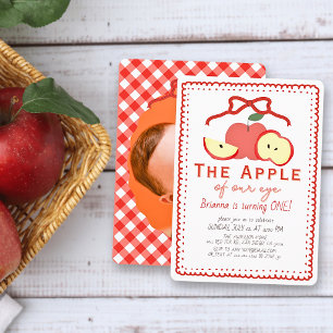 Invitación Manzana de Nuestro Ojo Arco Rojo Foto Cumpleaños 1