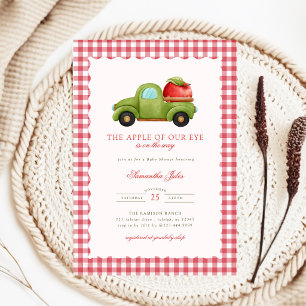 Invitación Manzana de Nuestro Ojo Camioneta de Cuadros Rojos