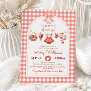 Invitación Manzana de Nuestro Ojo Ducha de Bebé Rojo Gingham