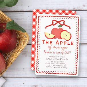 Invitación Manzana de Nuestro Ojo Lazo Rojo Cumpleaños 1ª de