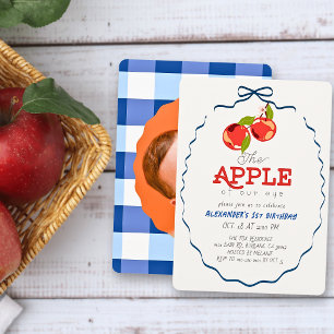 Invitación Manzana de nuestros Ojos Niño con Lazo Azul Foto 1